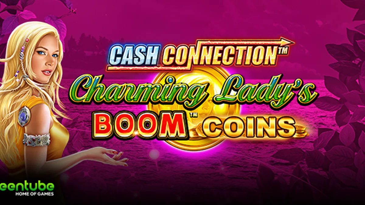 Interface vibrante e colorida do slot Cash Connection Charming Lady’s Boom Coins